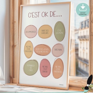 Affiche Santé mentale française à imprimer - Art mural Thérapie - TCC - Décor bureau thérapie - Psychologue scolaire - Affirmation positive