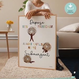 Affiche Motivation Esprit de croissance et Santé mentale en français, Décor bureau thérapeute et psychologue scolaire, Art mural imprimable