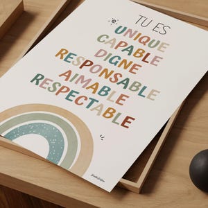 Französischer Affirmationsdruck, Kinderecke Wandkunst, Mehrfarbiges Positivitätsposter, Kinderzimmer Dekor, Perfektes Geschenk
