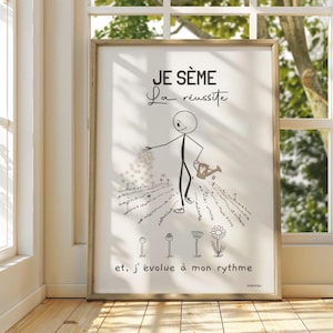 Cita de éxito, póster motivacional, desarrollo personal, arte mural de terapia francesa, póster minimalista divertido de psicólogo imagen 2