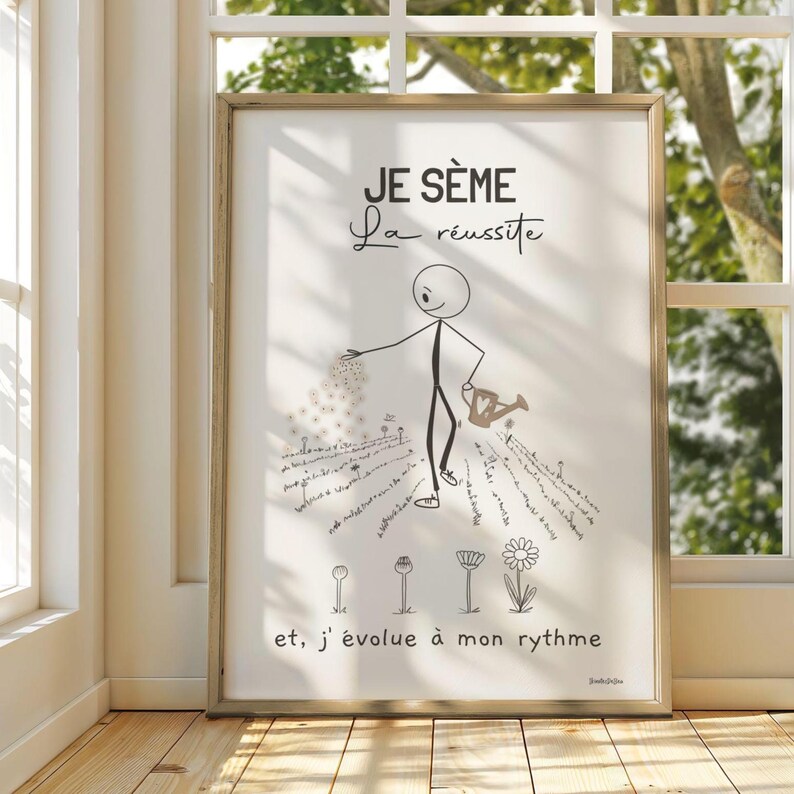 Cita de éxito, póster motivacional, desarrollo personal, arte mural de terapia francesa, póster minimalista divertido de psicólogo imagen 2