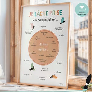 Eu deixei ir arte de parede, pôster de saúde mental em francês, decoração de psicólogo, pôster de terapeuta, sofrologista, arte de parede para impressão