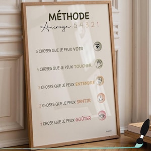 Poster over ontspanning en mindfulness in het Frans, decoratie voor een therapiepraktijk, kalmerende strategie voor schoolbegeleiders, cadeau voor maatschappelijk werk