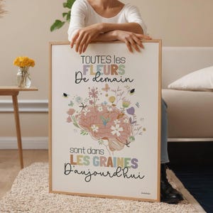 Floral Brain Poster and Inspirational Quote in French, Therapy Office Wall Decor, Occupational Therapy, Physical Therapy, to Download