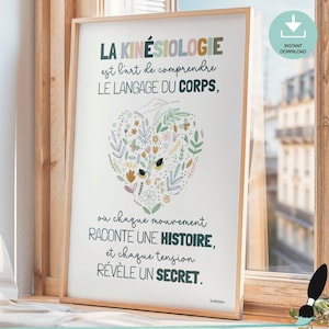 Cartaz com citação de cinesiologia em francês, Citação inspiradora de cinesiologista, Presente para cinesiologista, Decoração de consultório de terapia, ikinotesdebéa