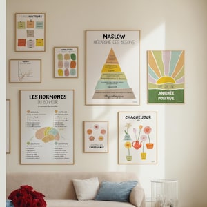 Französisches Posterset zur psychischen Gesundheit, 8 Poster für Bürodekoration, Therapie, Schulberater, Psychologe, Anpassungsfähigkeit, zum Download