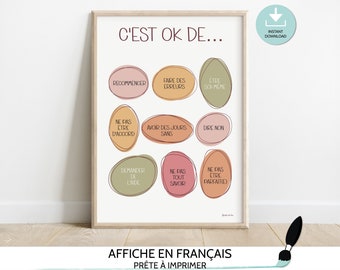 Affiche Santé mentale française à imprimer - Art mural Thérapie - TCC - Décor bureau thérapie - Psychologue scolaire - Affirmation positive