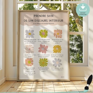 French CBT Therapy Poster pastel color - Printable Mental Health Poster - Psychologist Office Decor - Therapist Gift