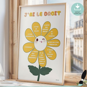 Plakat z afirmacją francuską, zdrowie psychiczne dzieci, wystrój klasy, plakat do gabinetu terapeutycznego, prezent dla szkolnego psychologa