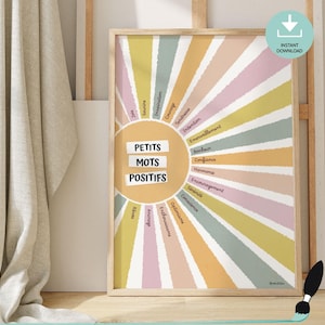 Decoração de escritório de terapia, pôster de palavras positivas, conselheiro escolar CBT DBT, pôster de saúde mental, sala de jogos francesa