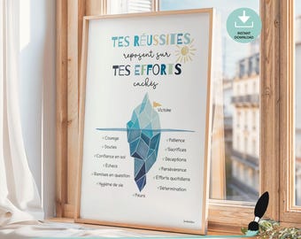 Poster mit Zitat zum Thema Erfolg: Eisbergformel, Dekoration für Logopäden, Wandbild für Psychologen, Geschenk für Ergotherapeuten, Französisches Therapiebüro