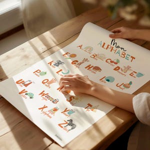 Französisches ABC für Kinder, Wandkunst, Illustriertes Alphabet-Lernposter, Geschenk für Kinder, Sprachtherapie-Wanddekoration