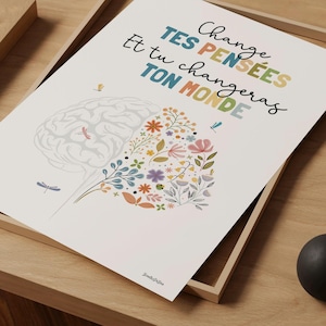 Arte murale con mentalità positiva in francese, poster sulla salute mentale, CBT, per psicologi, assistente sociale o arredamento per ufficio di terapia