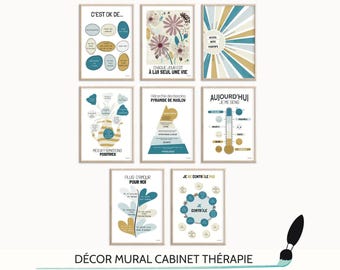 Bundle of 8 French Mental Health Posters, School Counselor, Psychologist, Office Decor, Therapy Art, Social Worker Gift