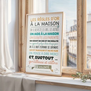 House rules poster in French - Family golden rules for children - Aesthetic apartment wall decor - Parent gift to print