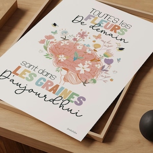 Impression murale Cerveau Floral français, Affiche positive, Citation Inspirante, Poster bureau de thérapie, ergothérapie, kinésithérapie
