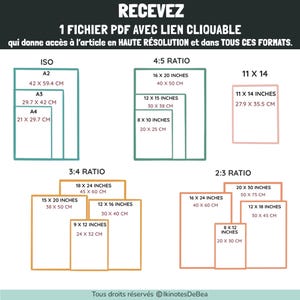 Texte d'information sur les différents formats représentés par des dessins de cadre avec des mesures.