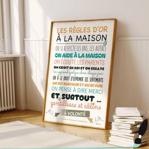 House rules poster in French - Family golden rules for children - Aesthetic apartment wall decor - Parent gift to print