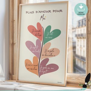 Pastel positief denken poster Frans, Franse positieve bevestiging om af te drukken, Therapie wanddecoratie, Slaapzaaldecoratie