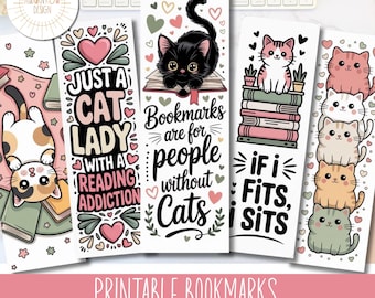 Ausdruckbare Katzen Lesezeichen, Kawaii Lesesucht Designs (PNG/PDF)