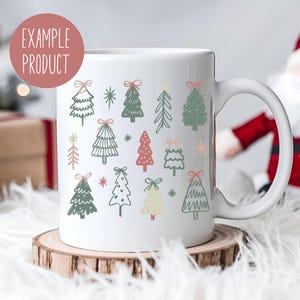 Festive Holiday Coffee Mug with Colorful Christmas Tree Designs, Winter Home Decor Gift