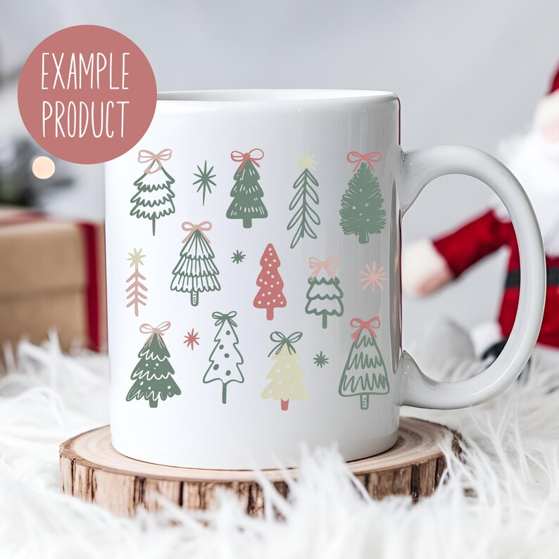 Festive Holiday Coffee Mug with Colorful Christmas Tree Designs, Winter Home Decor Gift