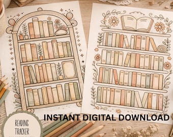 Reading Tracker Digital Download, Reading Tracker Coloring Pages, Coloring Bookshelf Tracker, Reading Log Printable, Book Tracker