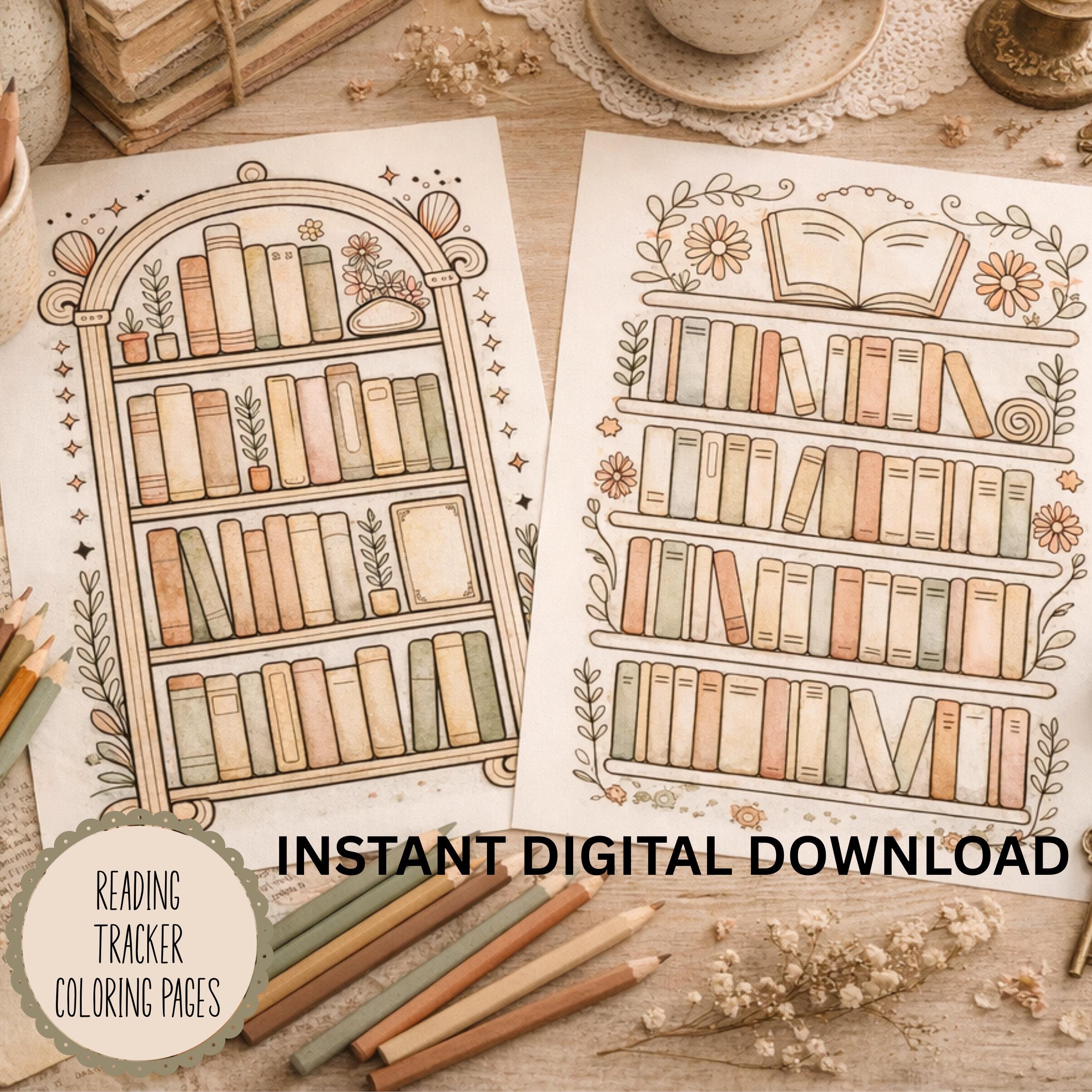 Reading Tracker Digital Download, Reading Tracker Coloring Pages, Coloring Bookshelf Tracker, Reading Log Printable, Book Tracker