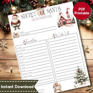 Vragenlijst Secret Santa-cadeau, Secret Santa-cadeauruilformulier, Secret Santa-formulier, Secret Santa-enquête, Secret Santa-sjabloon