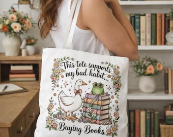 Bookish Tote Bag, Bookish Goose Tote Bag, Bookish Cottagecore Tote Bag, Library Bag, Book Bag