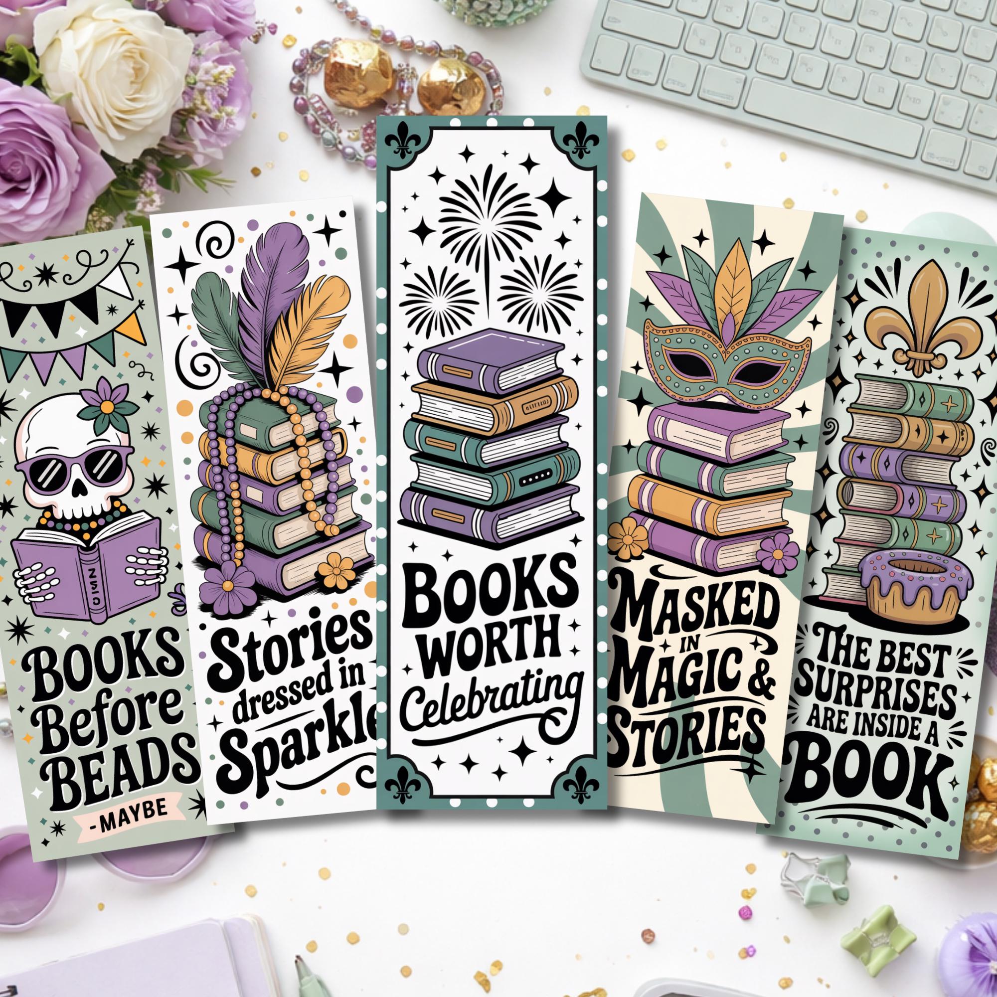 Mardi Gras Bookmarks, Fat Tuesday Bookmarks, Mardi Gras Bookish Gifts ...