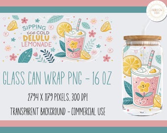 Sipping Ice Cold Delulu Lemonade, Summer Glass Sipper PNG, Summer Glass Can PNG, Delulu Lemonade PNG, Summer Glass Can Wrap, 16 Oz Can Wrap