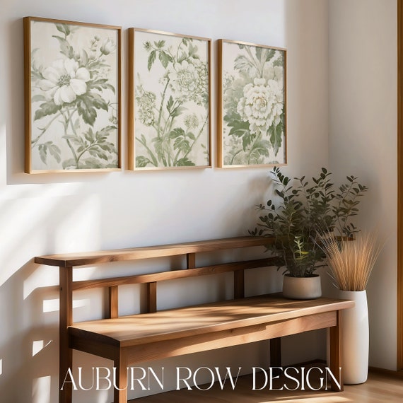 Sage Green Floral Art Set, Sage Green Triptych Printable Art, Sage Green Printable Art, Floral Art, Grandmillenial Art, Grandmillenial Decor