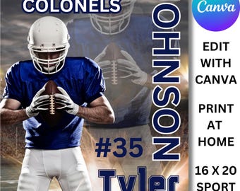Football Poster Canva Template, Editable Football Poster Template, Sports Poster Canva Template, Senior Night Banners