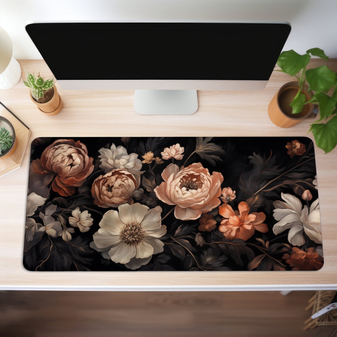 Floral Computer Mat Cottagecore Desk Mat, XL Desk Mat, Floral Desk Mat, Dark Floral Desk ...