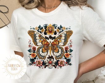 Folk Art Butterfly Shirt, Folk Art Shirt, Folk Art Tshirt, Folk Art Graphic Tee, Butterfly Shirt, Butterfly Tshirt, Scandinavian Folk Art