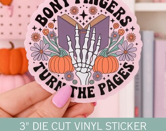 Bony Fingers Turn the Pages Die Cut Sticker, Halloween Sticker, Spooky Sticker, Skeleton Sticker, Halloween Bookish Stickers, Spooky Sticker