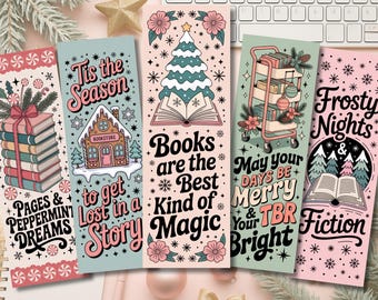 Pastel Christmas Bookmarks, Bookish Christmas Bookmarks, Christmas Bookmarks, Holiday Bookmarks, Pink Christmas Bookmarks, Festive Bookmarks