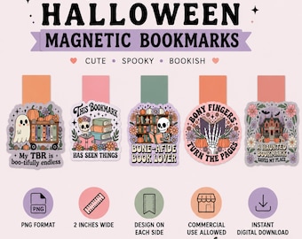 Halloween Magnetic Bookmarks PNG, Printable Halloween Magnetic Bookmarks, Skeleton Magnetic Bookmarks, Ghost Magnetic Bookmarks