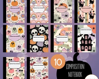 Printable Halloween Composition Notebook Cover Templates, Halloween Composition Notebook Designs, Halloween Composition Notebook PNG Canva