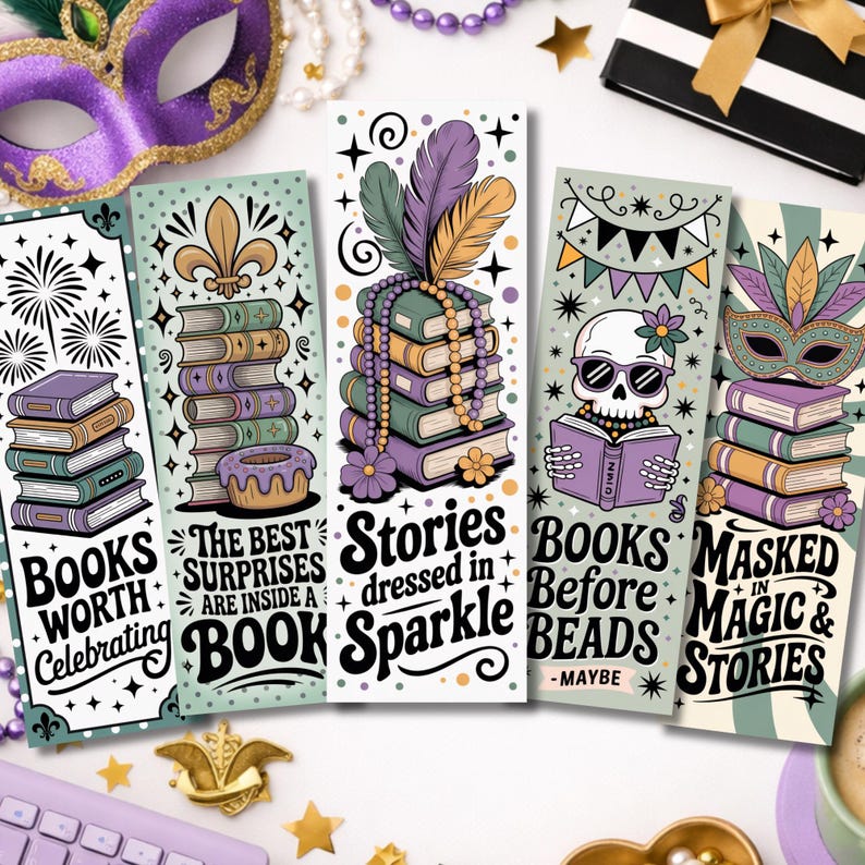Mardi Gras Bookmarks, Fat Tuesday Bookmarks, Mardi Gras Bookish Gifts ...