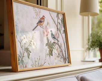 Chinoiserie Printable Wall Art, Chinoiserie Wall Art, Chinoiserie Print, Bird Printable Wall Art, Grandmillenial Art, Grandmillenial Decor