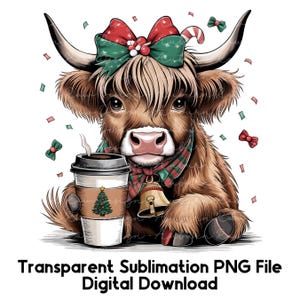 Clipart kerst hooglandkoe, hooglandkoe kerstmis png, sublimatiebestand hooglandkoe kerst, clipart kerst koe