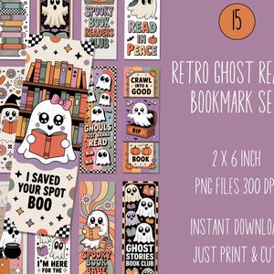 Retro Ghost Reading Bookmark, Ghost Reader Bookmark, Halloween Printable Bookmark, Ghost Printable Bookmark, Groovy Ghost Bookmarks