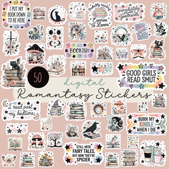 Romantasy Digital Stickers PNG, Fantasy Digital Stickers, Book Lover Stickers, Bookish Digital Stickers, Romantasy Stickers, PNG SVG jpg
