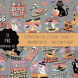 Summerween Clipart, Summerween PNG, Summerween Clipart Bundle, Halloween Beach Clipart, Skeleton Summer Clipart, Ghost Beach Clipart