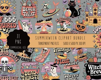 Summerween Clipart, Summerween PNG, Summerween Clipart Bundle, Halloween Beach Clipart, Skeleton Summer Clipart, Ghost Beach Clipart