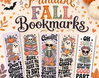 Printable Fall Bookmarks, Printable Halloween Bookmarks, Ghost Bookmarks, Skeleton Bookmarks, Commercial Use Bookmarks