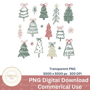 Christmas Tree Clipart, Digital Download, Holiday Graphics, PNG Format, Commercial Use, Festive Trees Design, Vintage Style Decorations