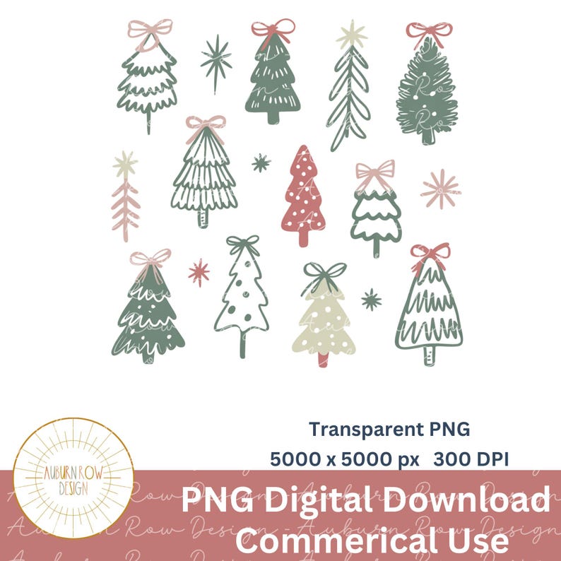 Christmas Tree Clipart, Digital Download, Holiday Graphics, PNG Format, Commercial Use, Festive Trees Design, Vintage Style Decorations